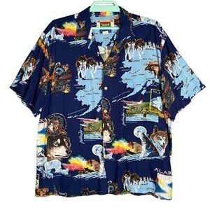 Banana Jack Hawaiian Camp Shirt Alaska Wolf Seaplane Moose Native American
